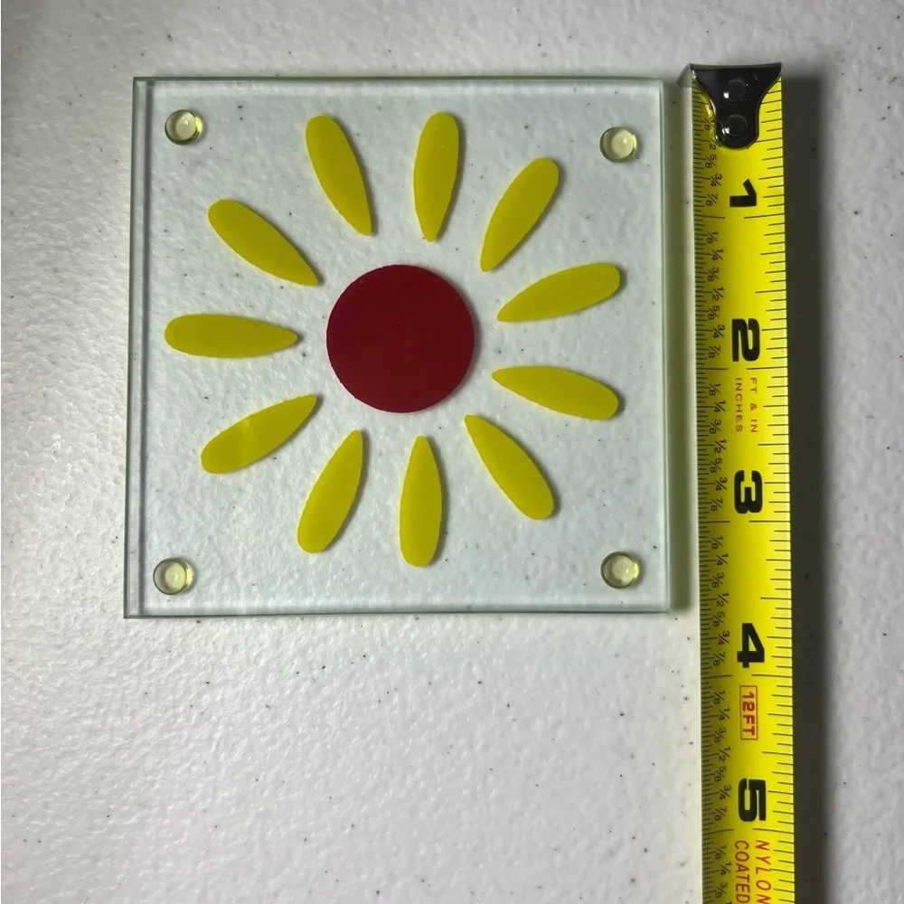 Set of 4 Yellow Flower Glass Coasters - Picture 8 of 9